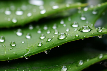 Nature's Jewelry: Close-Up of Water Drops on Aloe Vera Leaf