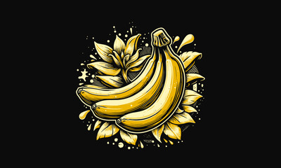 banana yellow vintage vector illustration flat design