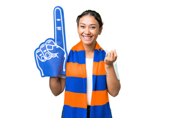 sports fan woman over isolated chroma key background making money gesture