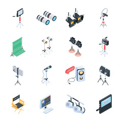 Fototapeta premium Collection of Studio Accessories Isometric Icons