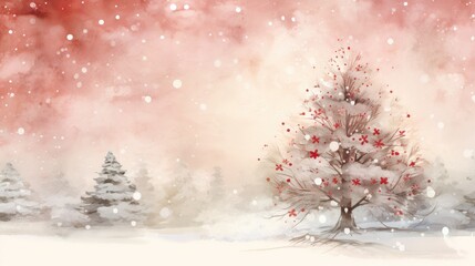 Naklejka na ściany i meble Watercolor illustration of a winter forest. Generative AI