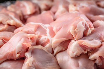 Close up of chunks of raw chicken meat