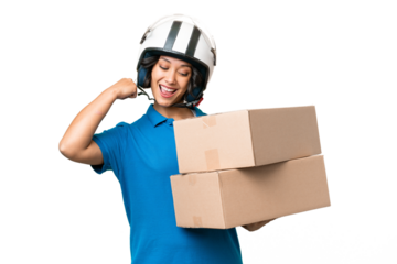 Young Argentinian  delivery woman over isolated background celebrating a victory