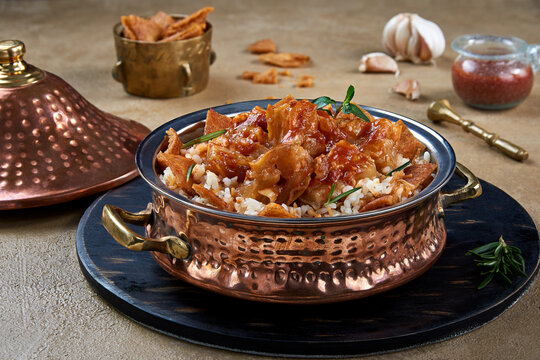 fatta tajin topped with trotters closeup