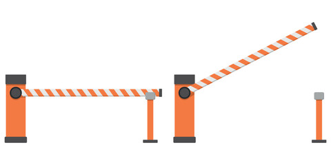 Open, closed parking car barrier Vector illustration. - obrazy, fototapety, plakaty