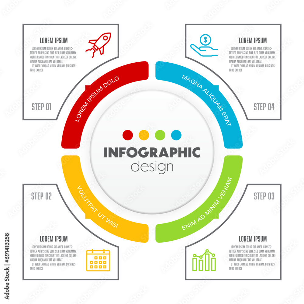 Aufkleber vector round pie chart into 4 colorful sections startup project minimal infographic design template 