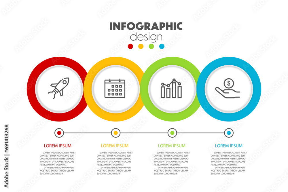 Poster vector business data visualization, process diagram graph with 4 steps, options, parts or processes,