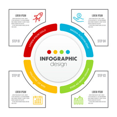 Vector round pie chart into 4 colorful sections startup project minimal infographic design template modern for website menu interface