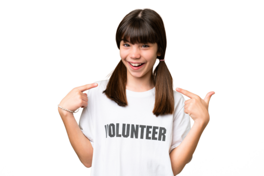 Little volunteer girl over isolated background giving a thumbs up gesture