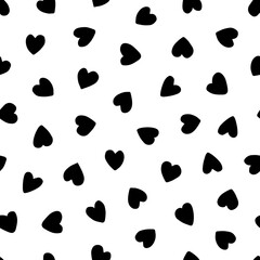 Heart seamless pattern. Repeating love background. Repeated scattered hearts for design prints. Scattering graphic motif. Repeat lattice. Randomly ornament. Decorative elements. Vector illustration - obrazy, fototapety, plakaty