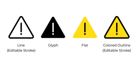 Triangle with exclamation mark, attention caution alert sign, hazard warning symbol vector icon set for website design, app, ui, isolated on white background. Vector illustration. - obrazy, fototapety, plakaty