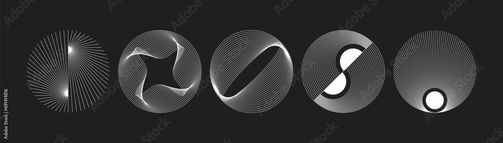 Poster vector minimal geometric illustrations set, futuristic digital trendy abstract aesthetic linear comp