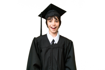 Little university girl over isolated background with surprise facial expression