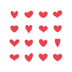 Set of red hearts isolated on white background. Vector illustration. 