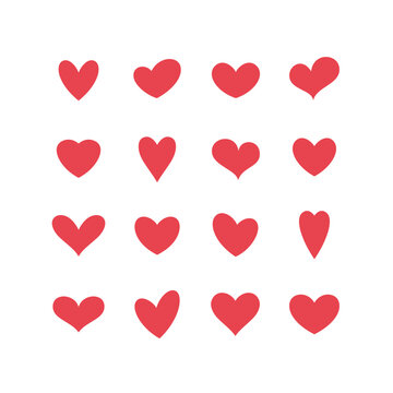 Set of red hearts isolated on white background. Vector illustration. 