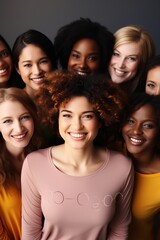 Fototapeta premium Portrait of a happy multiethnic group of smiling female friends.