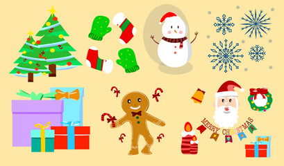 Obraz na płótnie Canvas Merry Christmas vector Celebrate Thanksgiving, gifts, Santa and candy.