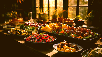 Food on the table in sunlight summer season