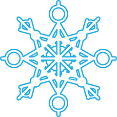 Blue stroked silhouette of snowflake, element of winter festival decoration. Winter snow, Christmas pure miracle symbol. Simple liner vector icon isolated on white background