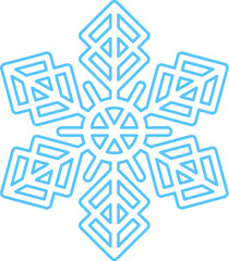 Blue stroked silhouette of snowflake, element of winter festival decoration. Winter snow, Christmas pure miracle symbol. Simple liner vector icon isolated on white background