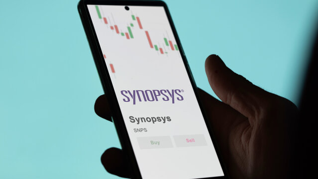 November 27st 2023 Sunnyvale, California. The logo of Synopsys on the screen of an exchange. Synopsys price stocks, $SNPS on a device.