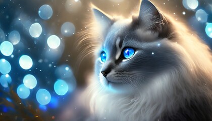 Szary kot o niebieskich oczach, generative AI - obrazy, fototapety, plakaty