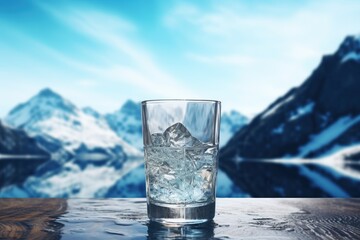 fresh glass of water in winter mountain nature landscape - obrazy, fototapety, plakaty