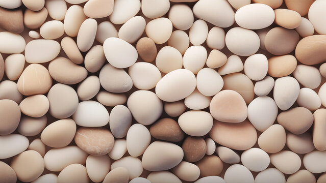 Round beige pebbles fill the screen with a soft and quiet atmosphere.