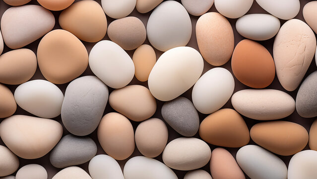 Round beige pebbles fill the screen with a soft and quiet atmosphere.