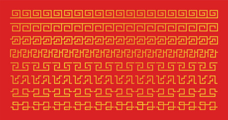 Chinese New Year ornament border collection. gold color geometric design. vector decoration for asian theme frames