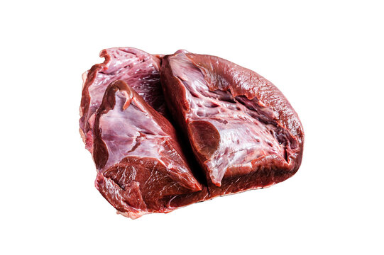 Cut Beef or veal raw heart on a butcher table. Transparent background. Isolated.