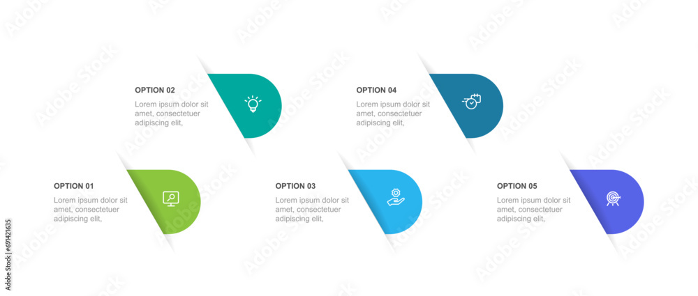 Aufkleber 5 step process infographic template vector element with icons for presentation and business information 