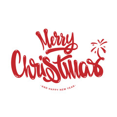 Merry christmas hand lettering calligraphy isolated on white background.