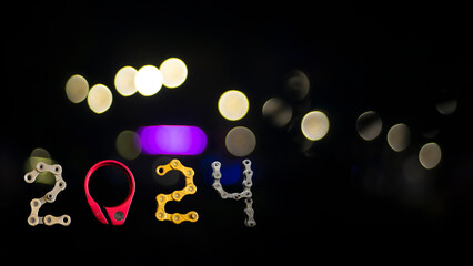 Happy New Year 2024 concept for greeting card, banner and calendar on blur bokeh light background