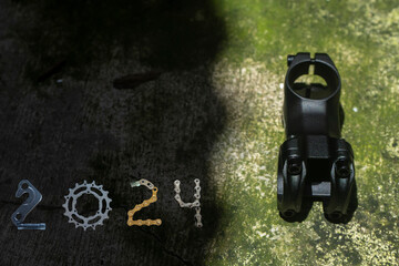Bicycles handle stem with 2024 number. New year concept