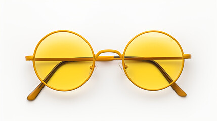 Round yellow eyeglasses isolated on white background