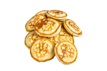 Stack of buttered pancakes on a kitchen table.  Transparent background. Isolated.