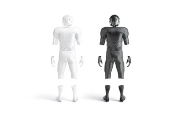 Blank black and white american football uniform mockup, back view
