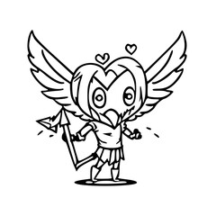 cute cupid and arrow, black and white,124
