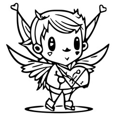 cute cupid and arrow, black and white,124