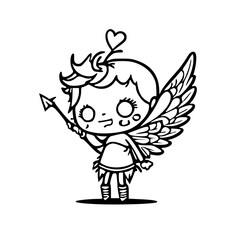 cute cupid and arrow, black and white,124