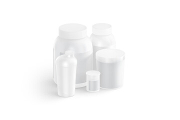 Blank white big and small protein cans mockup, side view