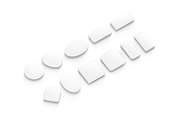 Blank white fridge magnet mockup, different shape, isolated