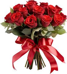 Red Rose Flower Bouquet with Ribbon Arrangement Transparent