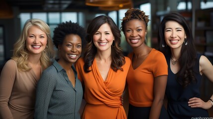 Portrait of cheerful multi ethnic women celebrating International Women's Day.