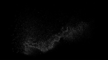 Distressed white grainy texture. Abstract dust overlay. Grain noise. White explosion on black background. Splash realistic effect. Vector illustration.  