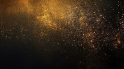 Black grainy gradient background, abstract golden blurred dark texture.