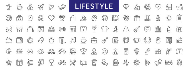 Lifestyle thin line icons set. Healthy lifestyle symbols collection. lifestyle icon. Vector - obrazy, fototapety, plakaty