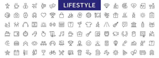Muurstickers Lifestyle thin line icons set. Healthy lifestyle symbols collection. lifestyle icon. Vector © warmworld