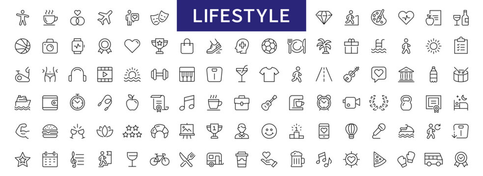 Lifestyle thin line icons set. Healthy lifestyle symbols collection. lifestyle icon. Vector